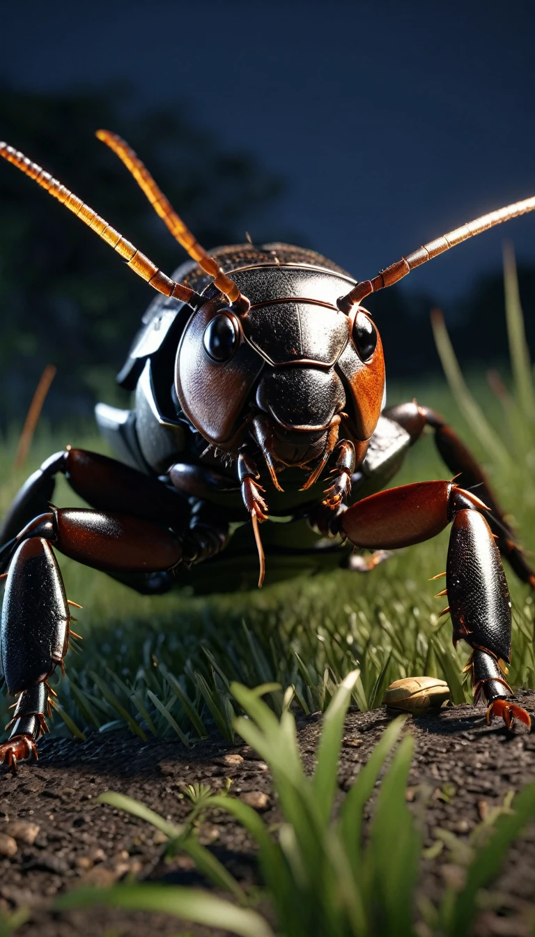 masterpiece, (Super detailed), (Animal anthropomorphism),cockroach, good looking, Japanese Armor,knife、 Dim lighting, cigarette, Shadow, Night grassland battlefield, Highest quality, Single Focus, (skimming: 1.1), Muscular man, whole body, Complex (High detail: 1.1) Unreal Engine.multiple、