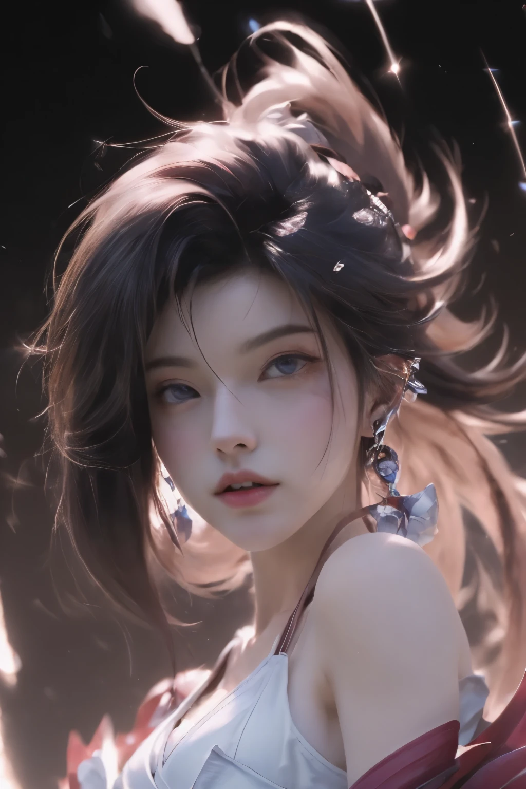 (photoPractical:1.4),best quality,Practical, masterpiece, Extremely delicate and beautiful, CG,Extremely detailed ,high resolution, Extremely detailed, 1 Girl, Tifa_Lockhart,Beautiful and delicate girl,whole body, Practical,Japanese clothes, Beautiful and delicate red eyes, There is light on the face, light,,  