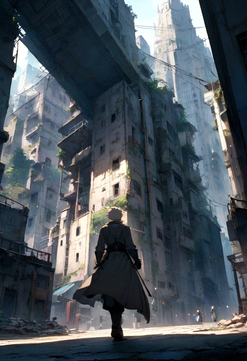Anime male character in back ground building