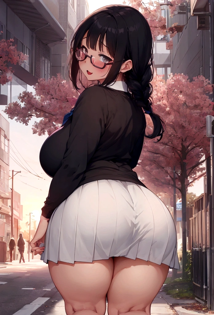 Anime girl walking down the street in a short skirt and glasses, a hyperRealistic , Gwaiz, hyperRealistic , Realistic , (SFW) Safe at Work, , artwork in the style of Gwaiz, chic, Beautiful anime girl crouching, high school girl, Anime Moe Art Style, Enchanting anime girl,(masterpiece), (One serious civil service commissioner: 1.3), (Super thick and plump body: 1.3), (Huge breasts and buttocks)), (Small Head: 1.2), (Very small uniform)), (Shiny skin: 1.2), (A speech while crouching in the stands in the schoolyard in the morning)), 1boy, penis, doggystyle, from behind, spreadassms, chubby body, fat body, short,ultra detailed, masterpiece, best quality, blush, a woman, rolling eyes, open mouth, school girl, wearing , wearing glasses, classroom, sunset, light particles, hdr, brown grey hair, midium wavy hair, shiny hair, bang, single braid, clear grey eyes, Smiling Kiss, Rolling Eyes, Tongue Out, アニメ ,orgasm face, sexual climax, bitch, back shot, back view, low angle, from below, back view, arched back, looking back, all fours, chubby body, BIG ASS , ahegao, saliva, BBW, slender waist, anal, seiza, hands on head, rolling eyes, white eyes, Hand Drawn, Showing Ass, Bobcut, Ahegao, White of the eyes, Knee socks, Poop sitting, (Super thick and plump body: 1.3), Butt sticking out, Close your legs, seiza, spread legs, pleated skirt, Stretch your arms back, long pleated skirt, I can&#39;t see your butt, Buttocks hide, Reverse cowgirl position, Arm grab back,　Arms folded behind back, Super big butt, Awesome numbness , Plump , Chubby , Scat, fat, Butt sticking out,