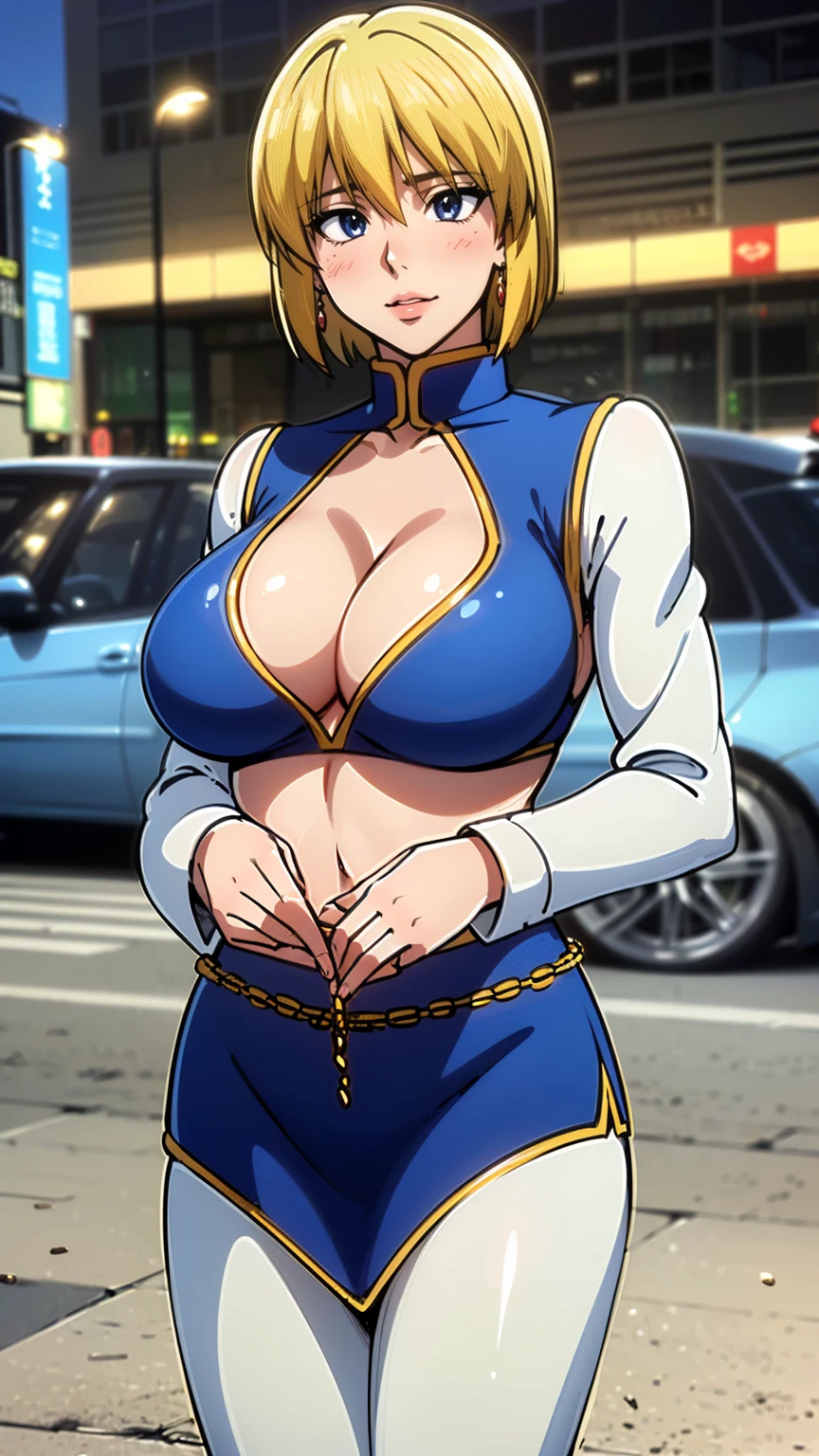 Turn your face and look straight ahead, Beautiful busty woman standing facing the front, (standing proud:1.4), (cowboy shot:1.2), (High Resolution), (Very Detailed), (Best Photo), (Best Quality), (Ultra Detailed), (masterpiece:1.5), very precise details,(Ultra High Resolution:1.4), the Extremely Detailed CG Unity 8K Wallpapers, highest quality, hight resolution, (Realistic, Photorealsitic, hyper realisitic:1.5), (Curve, Model, Farbe care:1.5), Farbe_aberration, the light shines on your face, profetional lighting, anime styled,(Detailed Face), (Beautiful Detailed Eyes), Beautiful breasts, beautiful detailed shadow, Beautiful body, Beautiful skin, beautifull hands, Details of the face and clothes,(Ultra-detailed face, Detailed eyes:1.4), (Aesthetic Anime Eyes:1.4), (Light from the front :1.4), (shiny oiled skin: 1.4), (1girl in:1.4),(Solo:1.4), (Mature face and body), (city center:1.3), (tokyo:1.2), highrise buildings, daylight, on the street, cars, (Beautiful cute face), (beautiful female lips), Charming, ((aroused expression)), looks at the camera with a gentle smile, earrings glossy lips, (juicy female lips), perfect female body, Beautiful waist, beautiful long eyelashes , put hands on the hip, 30year old, mature female, Kurapika, 1girl, ((scarlet eyes)), blonde hair, ((bob hair)), flowing hair, fluttering hair, long legs, huge breasts, long breasts, saggy breasts, hips wider than shoulders, wide hips, pelvic curtain, beautiful thighs, thick thighs, ((chains from hands)), ((blue tabard)), ((gold trim)),((yellow waistband)), ((yellow waist belt)), white shirt, long sleeves, puffy sleeves, white pants, (blue very long skirt), blue clothes, (pantyhose:1.3), brown pantyhose, black high heels, pumps, hide breasts, full body,
Stinking eyes