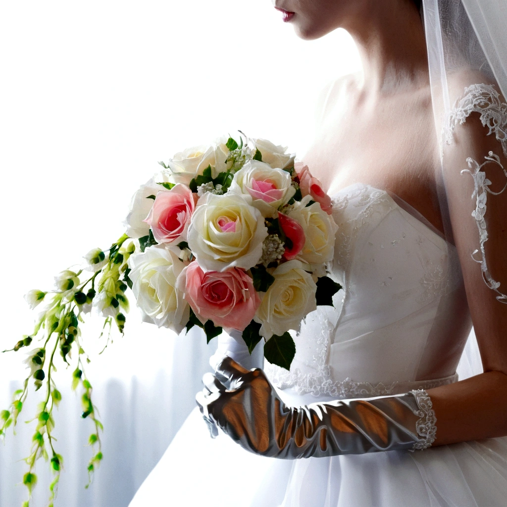 cinematographic style, cinematography, Tyndall effect, Bride with bouquet, wearing a pristine white wedding dress, close up, raytraced, rim lighting, hard shadow, (best quality,4k,8k,highres,masterpiece:1.2),ultra-detailed,(realistic,photorealistic,photo-realistic:1.37),UHD, HDR, studio lighting,ultra-fine painting,sharp focus,physically-based rendering,extreme detail description,professional,vivid colors,bokeh, film grain