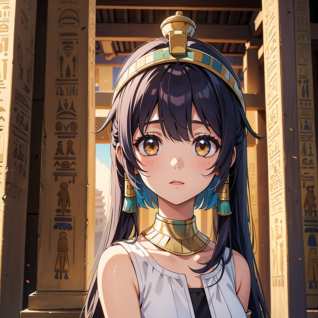 Cute Ancient Egyptian Girl、A hill overlooking the colorful temples of ancient Egypt、Inside the temple、Attacked、mysterious