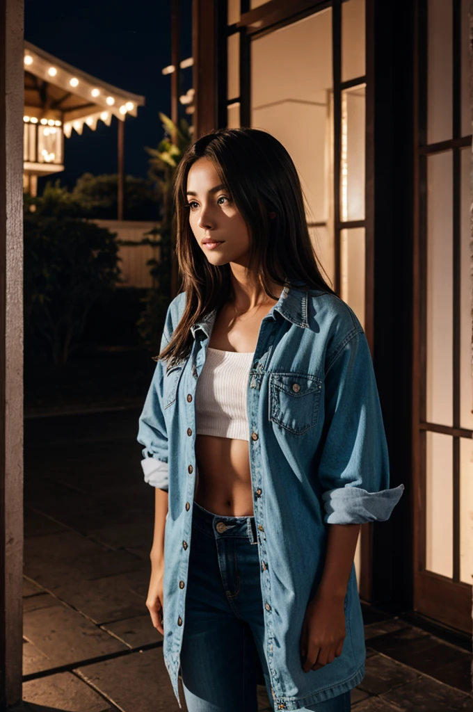 In moonlight alone girl standing