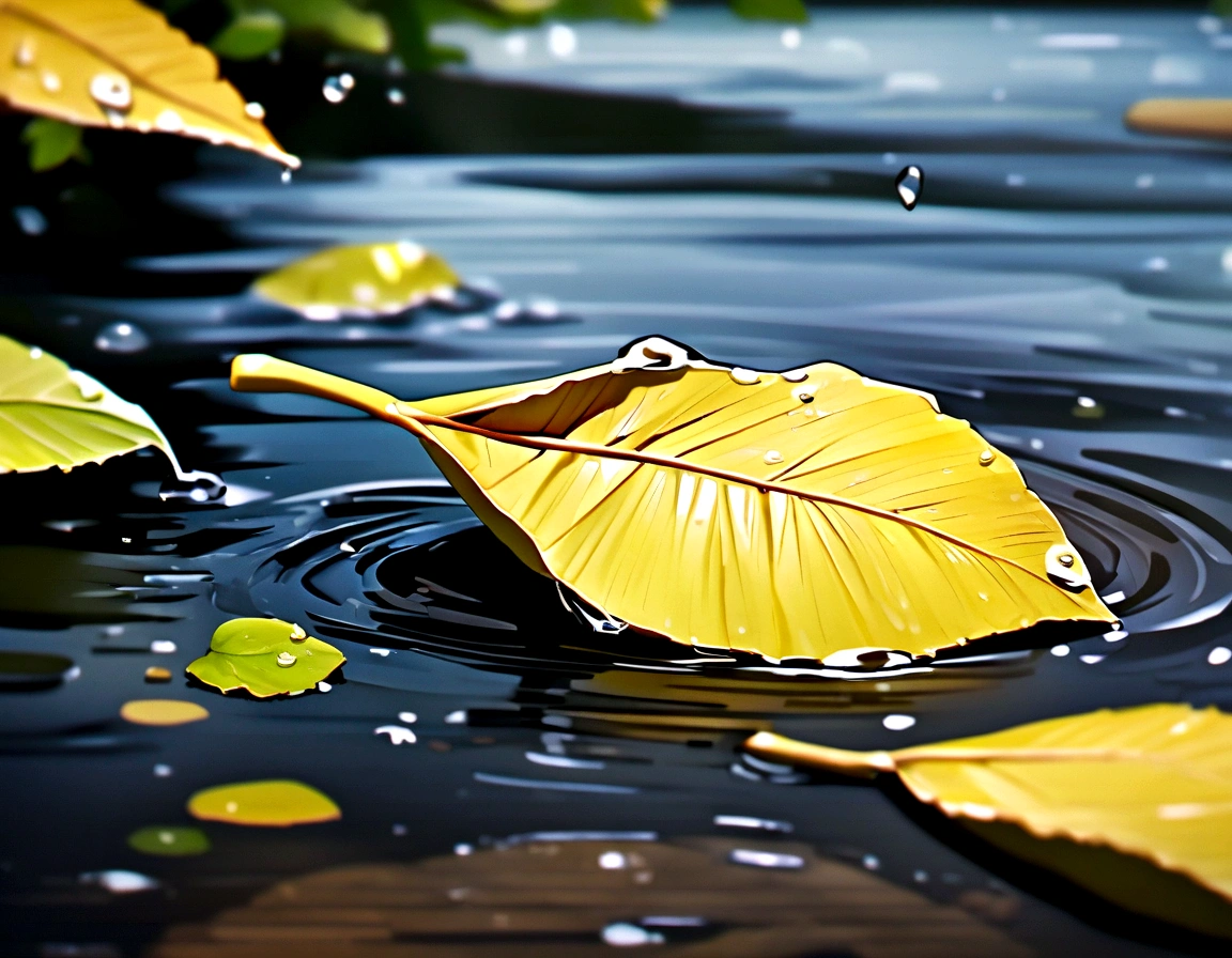 There are yellow leaves, There are water 水drop on it, It rains, Water 水drop, HD macro photography, Macro photography 8k, drop, 水drop, dropる, detailed 水drop, Beautiful macro close-up images, Macro photography, beautiful Macro photography, 4K, Macro photography 25mm