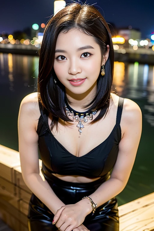 (A stunning Korean lady, Age 28, wearing Korean trendy fashion styles & pencil skirt, posing at Han River, friendly and feminine expressions, kind smile, dimpled chins, cute snaggle-tooth, short bob hair ponytail, symmetrical face, realistic detailed face, beautiful detailed eyes, perfect body proportions, ample round bosoms, photorealistic, hyper-realism, high contrast, ultra HD, realistic skin textures, top image quality, top-quality, super high resolution, fine details, very meticulously, masterpiece, head to knees, serene ambience, The_Cowboy_Shot, high angle shot, bokeh night background) #TeamPositivity