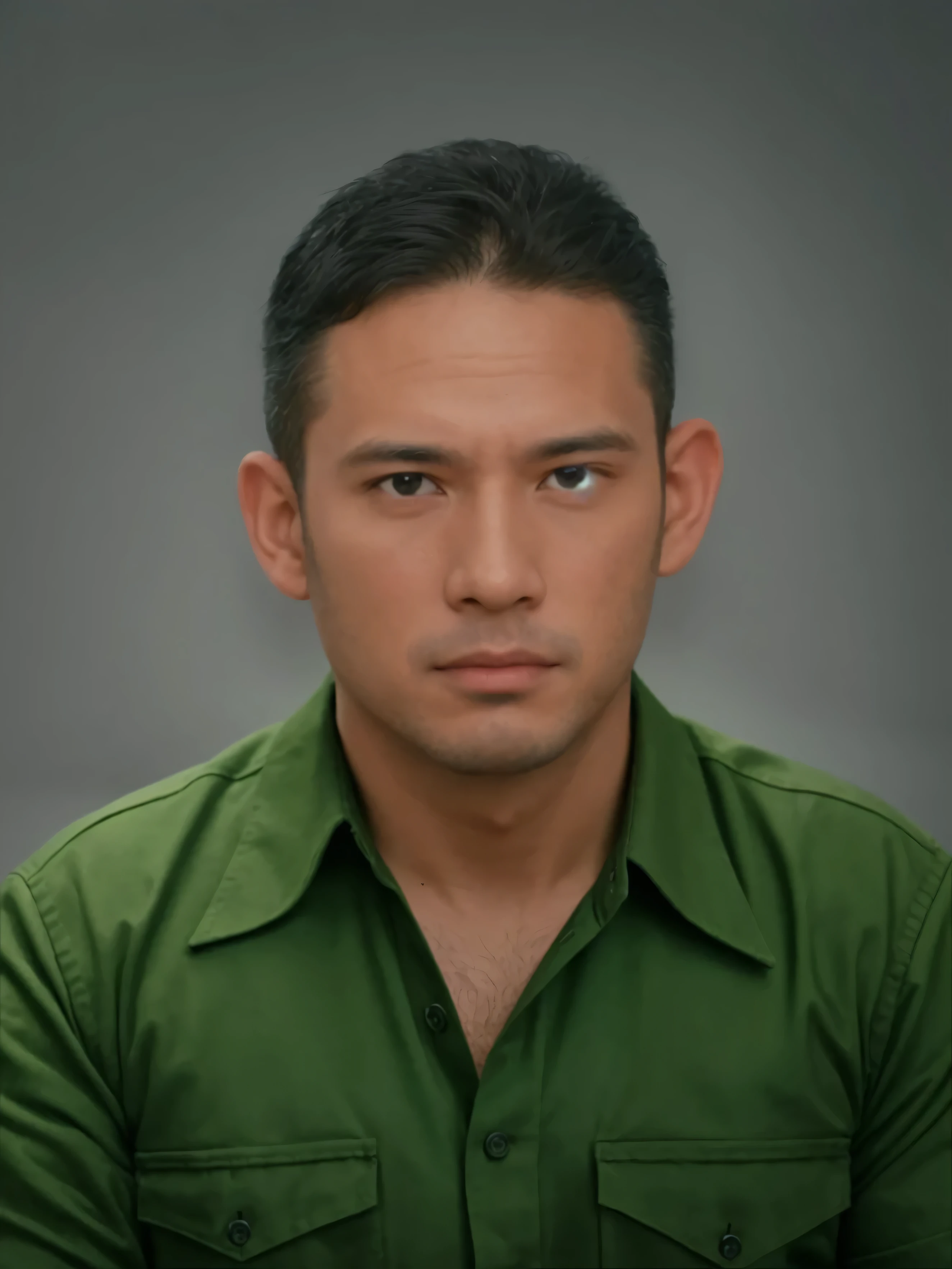 Make this photo look realistic and detailed, arafed man in a brown shirt looking at the camera, potrait, realistic portrait photo, digital art but photo, full protrait, 4 0 years old man, very detailed potrait, realistic portrait photo, close up potrait, profile portrait, very detailed face, very realistic face, very perfected face, very detailed clothes, very realistic clothes, very perfected clothes