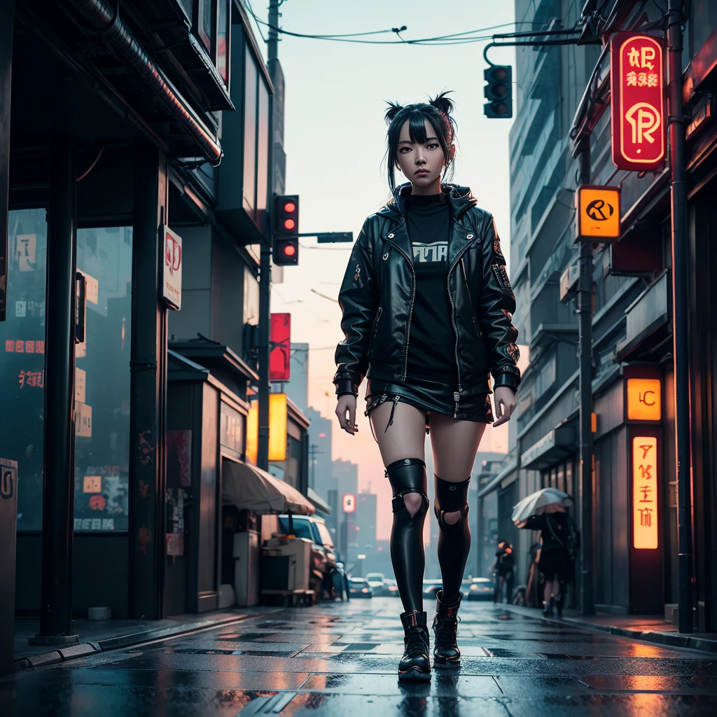 there is a woman standing on the side of the street, cyberpunk art by Yang J, trending on Artstation, realism, artwork in the style of guweiz, anime style. 8k, guweiz, realistic anime 3 d style, trending on cgstation, 🤤 girl portrait, hyper-realistic cyberpunk style, anime style mixed with fujifilm, dreamy cyberpunk girl