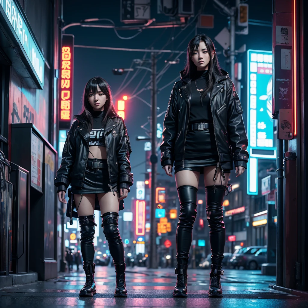 there is a woman standing on the side of the street, cyberpunk art by Yang J, trending on Artstation, realism, artwork in the style of guweiz, anime style. 8k, guweiz, realistic anime 3 d style, trending on cgstation, 🤤 girl portrait, hyper-realistic cyberpunk style, anime style mixed with fujifilm, dreamy cyberpunk girl