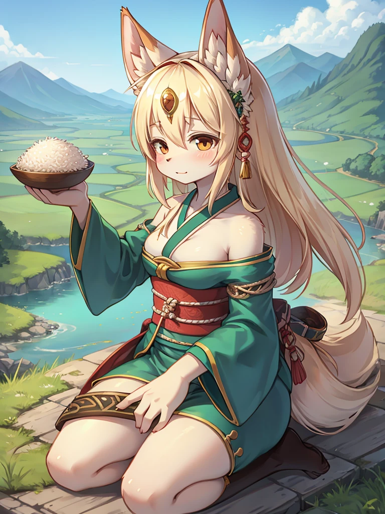 Fertility Goddess , clothed , Ear of rice , Original Japanese Landscape