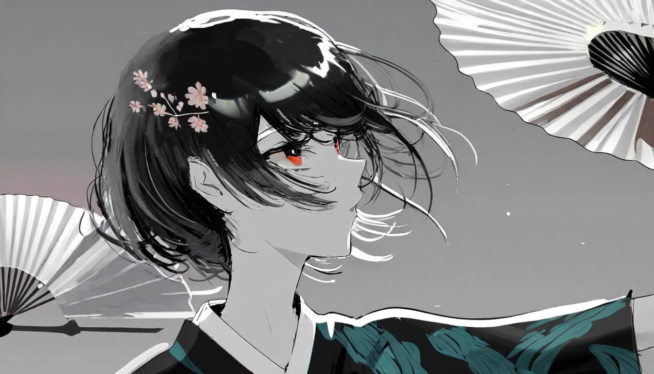 by Demizu Posuka by ziyun,
Detailed face paper texture of one girl in kimono,
Fan from the side,
Slope
(High resolution,
masterpiece,
Highest quality, )