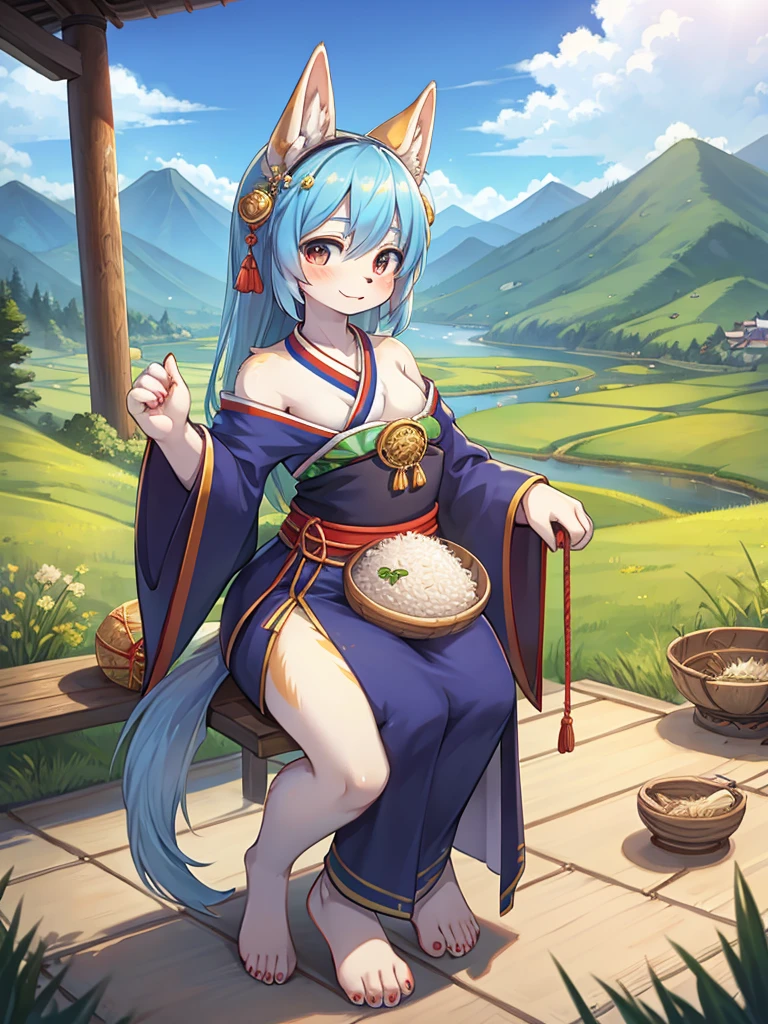 Fertility Goddess , clothed , Ear of rice , Original Japanese Landscape