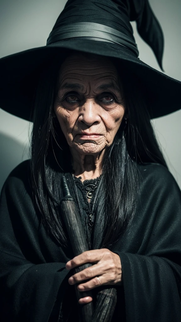 witch grandmother ugly Odd Eye scared Dark background Shadow on face