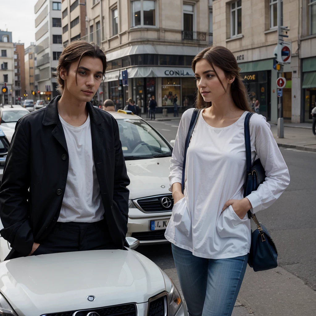 Fille avec un col V qui attent le taxi 