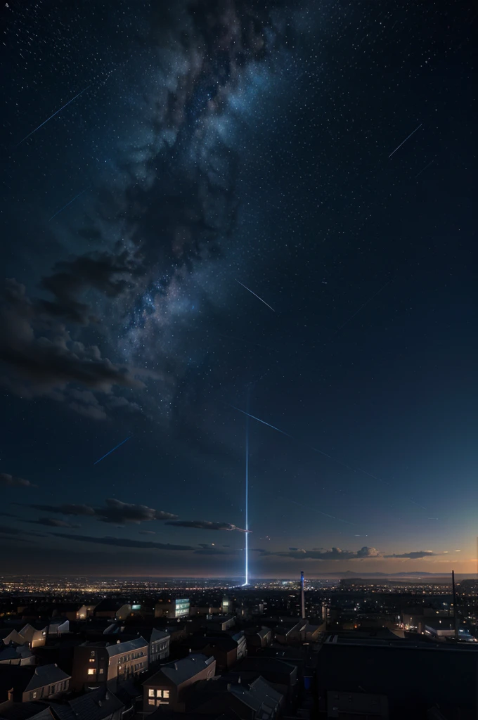 a comet in the night sky, bluish color, anime style, highly detailed, extremely detailed, digital painting, 8k, hyper realistic, studio lighting, cinematic, glowing light, beautiful scenery, dramatic composition, stunning colors, ethereal atmosphere, intricate details, photorealistic, masterpiece