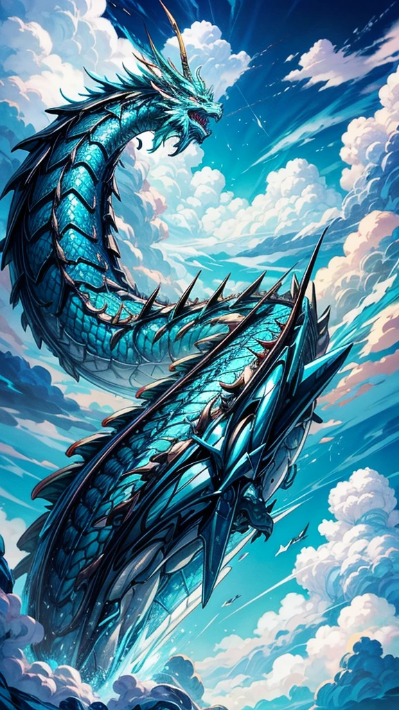 Qinglong,White Cloud,Blue sky,Dragon,Shock。