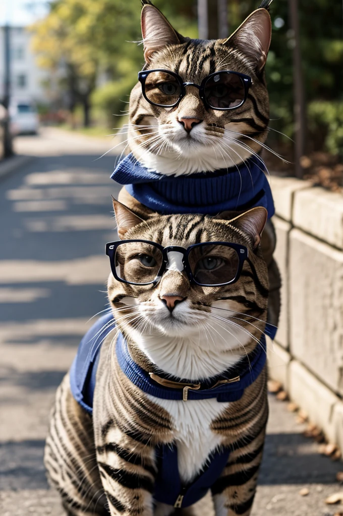 Maxwell the cat wear vest and modern glasses