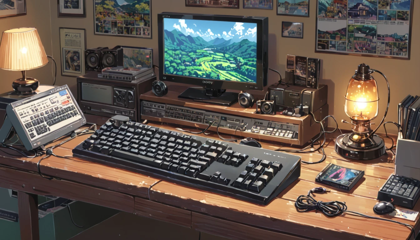 ((Anime: 1.4, Illustration)), (Masterpiece, Top Quality, Best Quality), (Ultra-Detailed, Absolutely Resolution), ((16k, HIGH RES)) (Retro Keyboard), ( Anime: 1.4, Illustration)), (Masterpiece, Top Quality, Best Quality), (Ultra-Detailed, Absolutely Resolution). Ak {Lofi Art, Style of Laurie Greasley, Style of Makoto Shinkai, Anime Aesthetic}, BREAK {(Produces IMAGES WITH ITH INFORMATION THAN 40 Million Pixels with Cinematic-Like Detailed Textures S Hot on a Sony slur).}