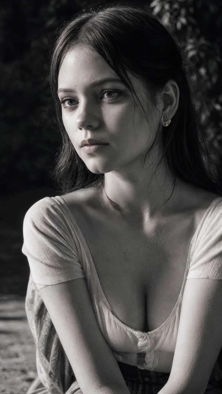 masterpiece, stunning closeup portrait photo of olmn (b&w, Monochromatic, Film Photography:1.3),  Photorealistic, Hyperrealistic, Hyperdetailed, film noir, analog style, soft lighting, subsurface scattering, realistic, heavy shadow, masterpiece, best quality, ultra realistic, 8k, golden ratio, Intricate, High Detail, film photography, soft focus