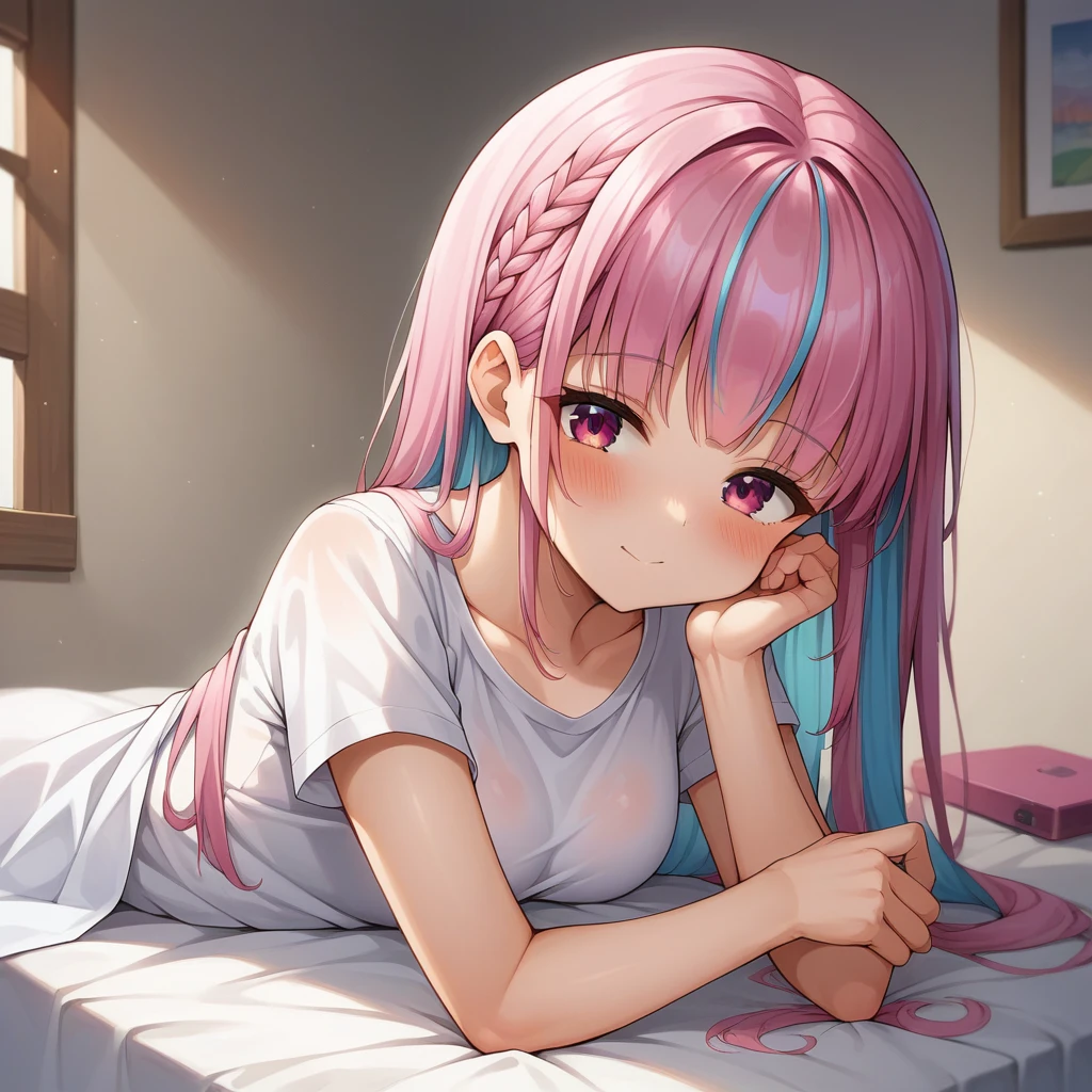 score_9, score_8_wonderful, anime, NSFW Hololive,Minato Akua, Pink hair, smelling one&#39;s own armpits, smelly armpits, huge butt, easy-to-give-birth body type, armpit hair, locker room, disgusted face, crying face, panties aside, pussy, pussy juice, 1boy kiss, vaginal penis, fat man, creampie, blindfold, cover mouth