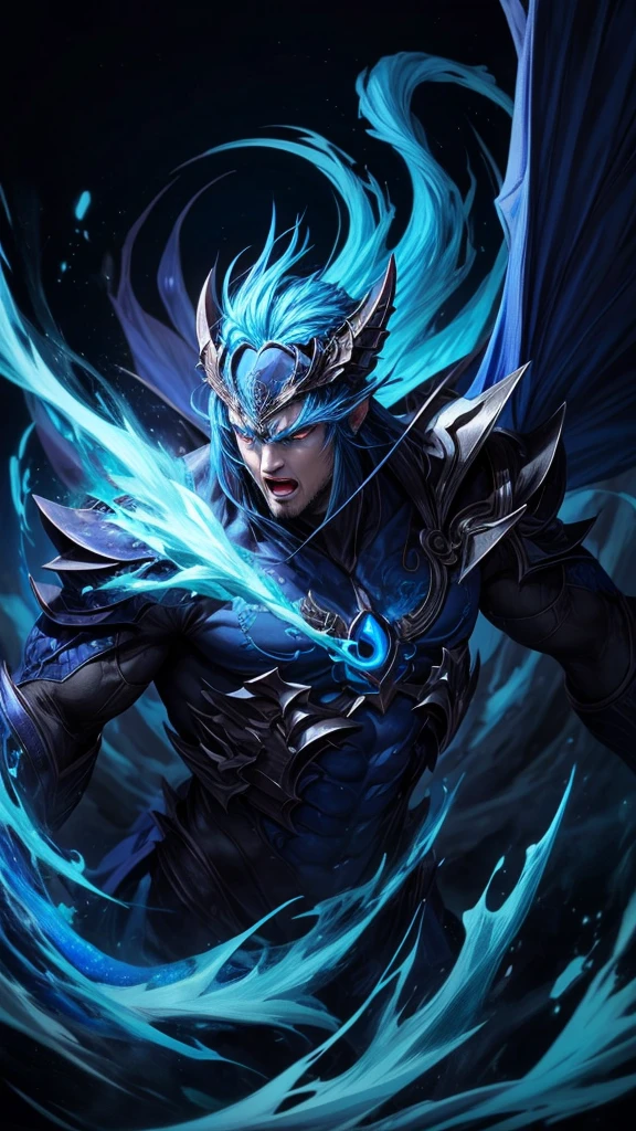 Blue Dragon Soars into the Sky，His voice is like the singing of a blue dragon，Loud and powerful，Every word carries a shocking power，His eyes are deep and majestic，Like a blue dragon staring into the abyss，Revealing an unfathomable strength and determination。