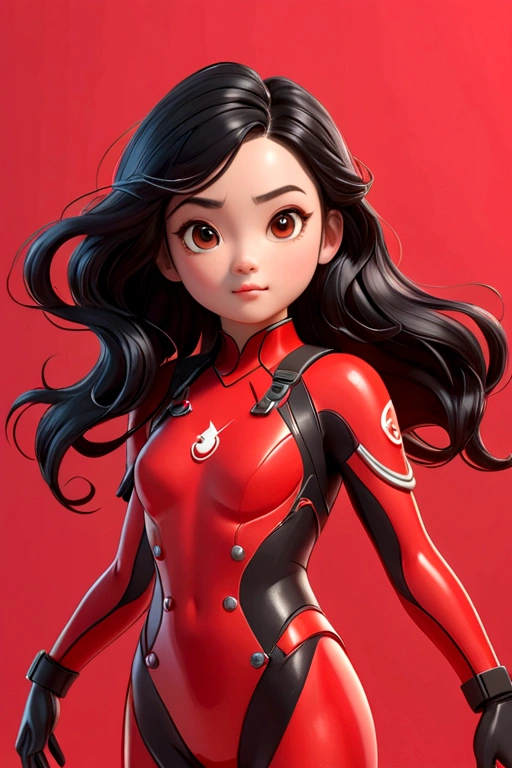 Diver on the platform，Guo Jingjing，black hair，Looking at the camera，Red background，Disney style，Contour lighting，3D Art, C4D Rendering，Lively，8K resolution，Super Detail，best quality