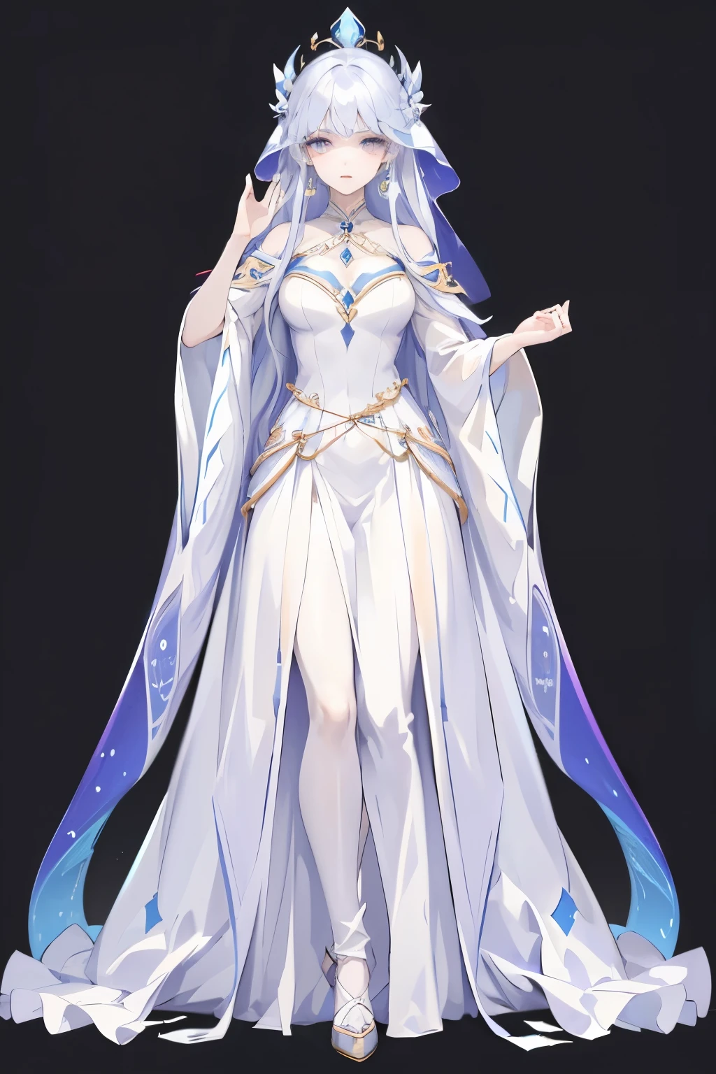 1 beautiful woman，Mage，Gorgeous long dress，Standing full body，Solitary，Clear facial features，Clean lines design，Transparent Background，(masterpiece，Top quantity，best quality，Ultra-high resolution，Clear facial features，beautiful eyes，Pretty Face)，raise your hand
