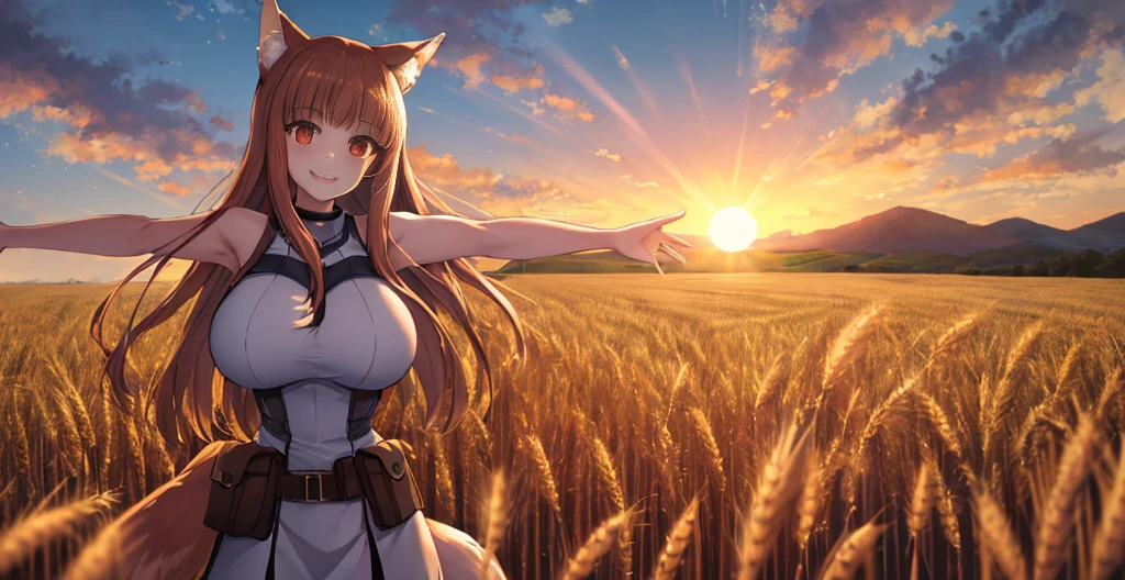 19:35:32 
Expires in 13 Day(s)
masterpiece, best quality, (vibrant colors, hdr,) ((holo)), LARGER HUGE MASSIVE BREASTS, spice and wolf, 1girl, animal ears wolf ears, wolf girl, wolf tail, long hair, brown hair, smile, red eyes, slit pupils, pouch, sky, scenic clouds, dust cloud, , sun in the middle of image, sun rays, outstretched arms, spread arms, extremely detailed wheat, farm , sunset with hyperreallistic detailed 3d volumetric clouds with clear sky, graphite \(medium\), sketch, smoke in background <lora:holoSpiceAndWolf_v3, reverse bunny suit