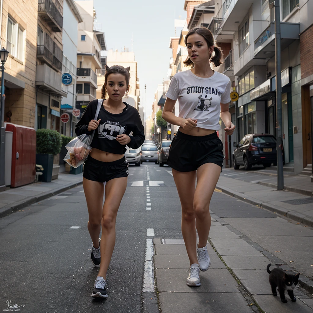 A kitten ran with a small plastic bag