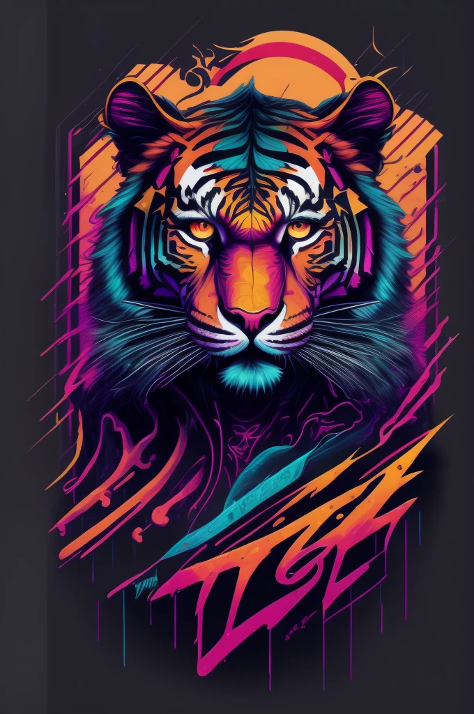 tigre, Inspired graffiti, swirly vibrant colors, NEO Tokyo, futurist, vectorial art, t shirt design