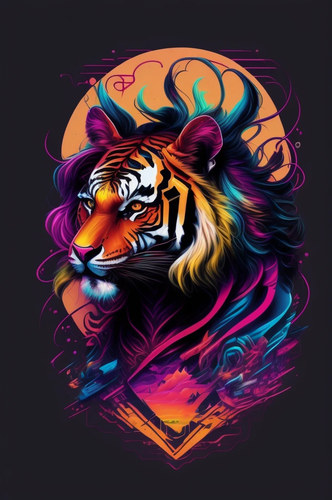 tigre, Inspired graffiti, swirly vibrant colors, NEO Tokyo, futurist, vectorial art, t shirt design