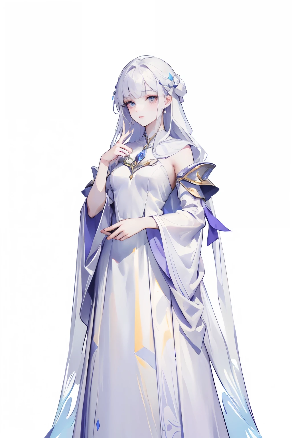1 beautiful woman，Mage，Gorgeous long dress，Standing full body，Solitary，Clear facial features，Clean lines design，Transparent Background，(masterpiece，Top quantity，best quality，Ultra-high resolution，Clear facial features，beautiful eyes，Pretty Face)，raise your hand
