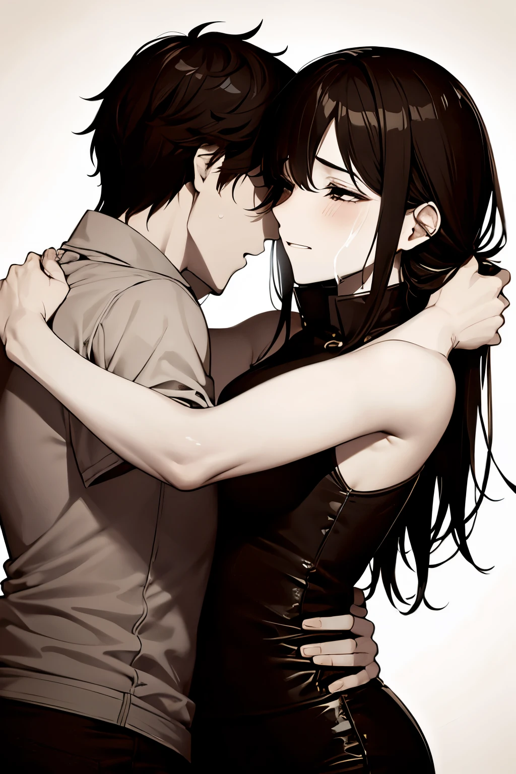 Men and women hugging each other while crying