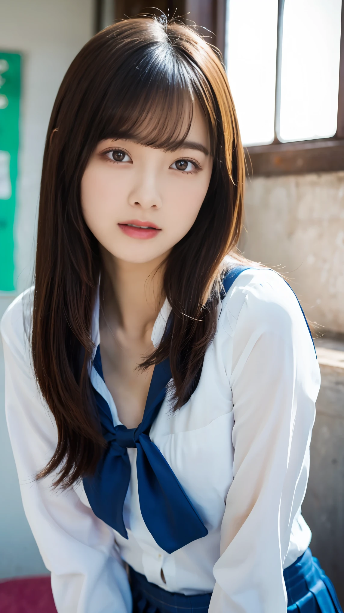 Magic Mix Real、((Extraordinarily beautiful girl、1 person、Japanese 、uniform))、Highlights of cheek luster、Cute and beautiful facial details、(Pure Eros Face_v1:0.008)、Beautiful Bangs、Shiny skin、Shiny beautiful bright hair、Silky Hair、Thin Hair、High resolutionの目、Perfect body, Bright and clear, Eyes sparkle attractively、eyeliner、double eyelid、Exposed breasts、Cleavage、Beautiful nippleasturbating with knees open:2.0)、Touching the groin、Rub your chest 、(Unbuttoned white blouse、Red bow tie:1.5)、Disheveled clothes、dressing、Drenched in sweat、18-year-old, A clean-cut woman , On a desk in the classroom、Black brown hair、Blue-gray eyes、Exclamation mark、BREAK ceremony,((Random sexy poses、put in、Deep joy, Ecstatic eyes:1.2)), ((I gasp hard:1.2))、Ecstatic face、Climax expression, My whole body is convulsing、Official Art,非常に詳細な CG Unity 8K 壁紙, (masterpiece:1.0),(Highest quality:1.0), photo shoot, 8K, Browsing Caution, High resolution, Kodak Portrait 400, Film Grain, Lens flare brilliance,Very low camera angle, View your viewers