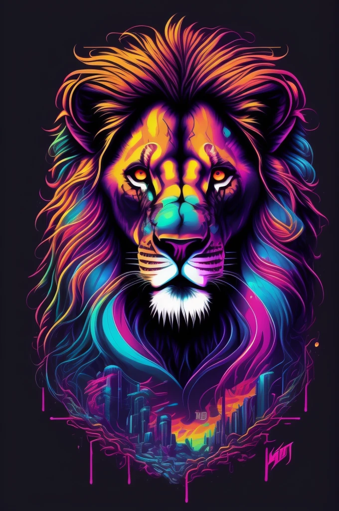 lion, Inspired graffiti, swirly vibrant colors, NEO Tokyo, futurist, vectorial art, t shirt design