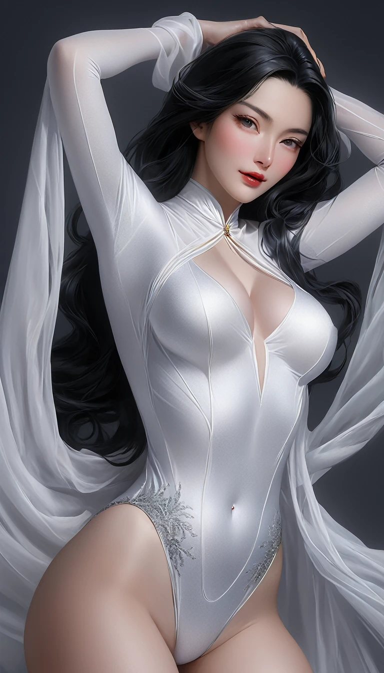 ((最大16K解像度のmasterpiece:1.6)), beautiful, Highest quality, Absolutely wonderful, high detail, Ultra-high resolution, masterpiece, Real, Realistic, The depth of the written world, 
One elegant mature woman, Long black hair, beautiful顔, Highly detailed facial expressions, Gentle expression, Transparent white skin, Very delicate skin texture, Superb proportions, Anatomically correct body,
Elegant high leg swimsuit, snow-white color, Fine fabric texture、
Dark Gray Background,
Focus on the upper body,Close-up of face,
