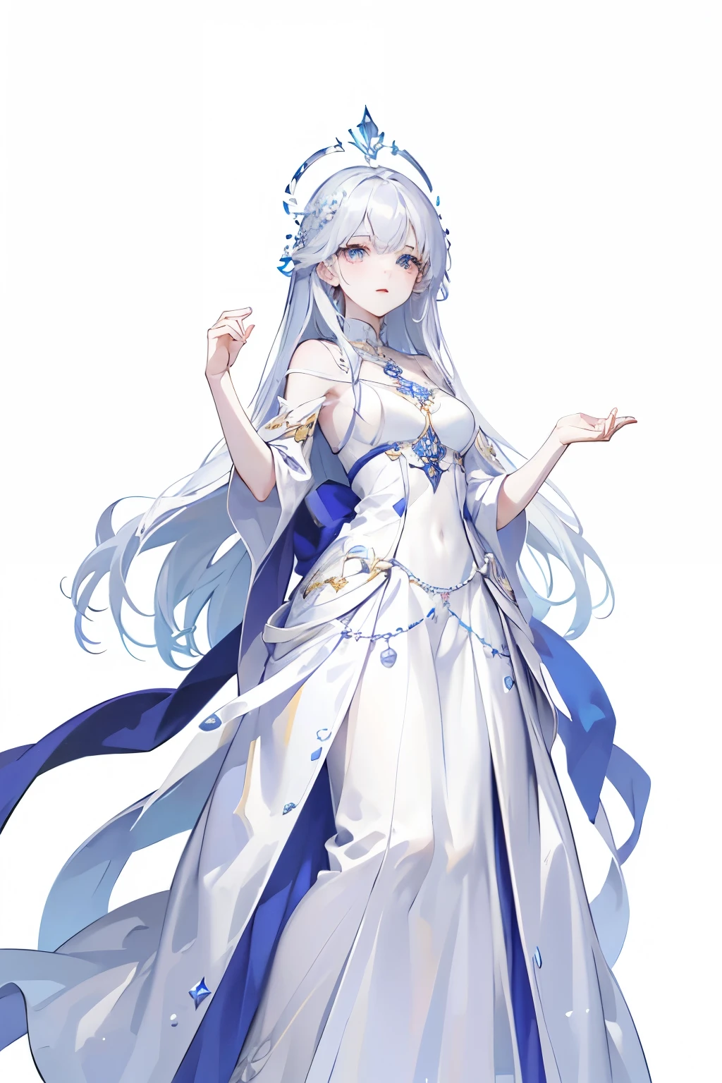 1 beautiful woman，Mage，Gorgeous long dress，Standing full body，Solitary，Clear facial features，Clean lines design，Transparent Background，(masterpiece，Top quantity，best quality，Ultra-high resolution，Clear facial features，beautiful eyes，Pretty Face)，raise your hand
