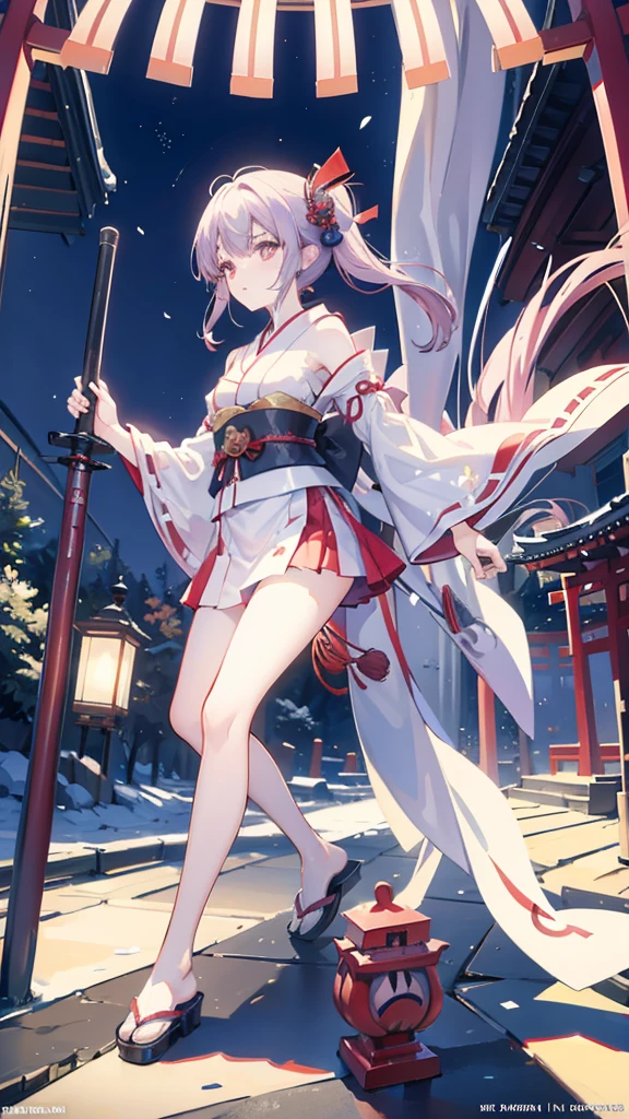 Shrine maiden and ninja combo Japanese shrine sword and broom