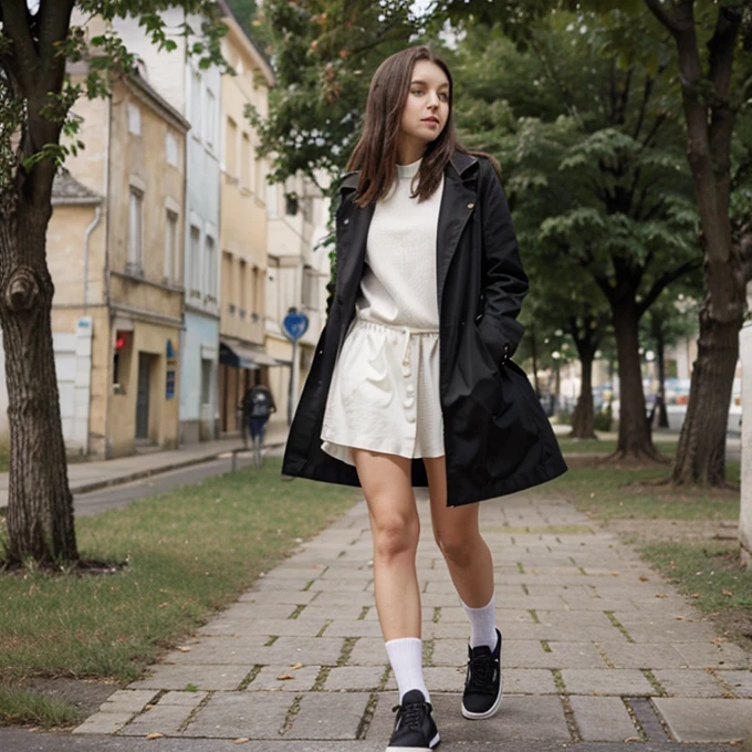 Fille avec un col v qui marche