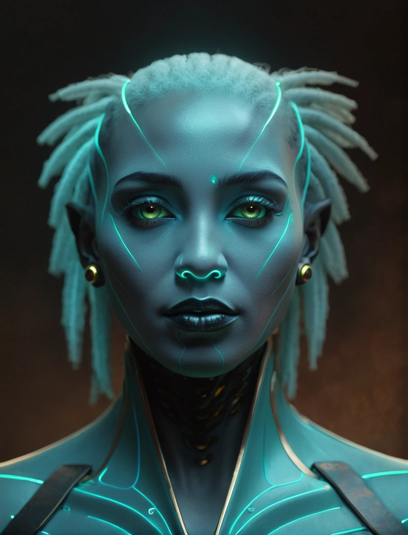 Ultra realist powerfull ancient rastafari biopunk warlock elegant details cyborg soft shaded ciaro oscuro concept art master piece with glow eyes and rim lighted 8k photorealist