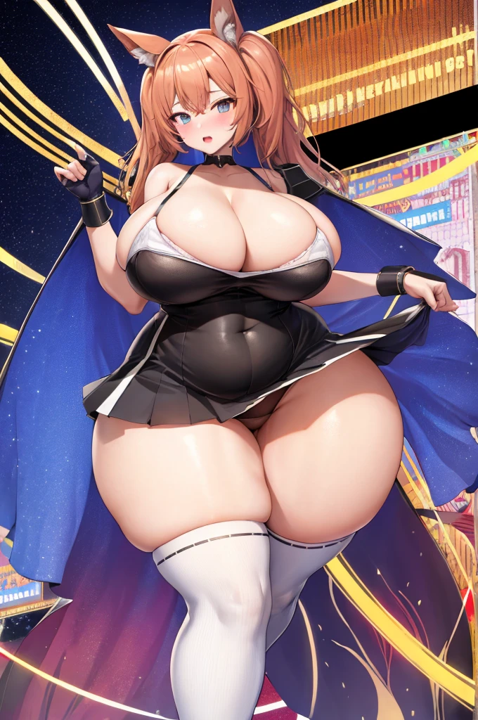 One Girl,Precise five fingers、Two long, precise legs、Long Hair、Knee-high socks、Wide Hips、plump and thick thighs、Huge Ass、Large Breasts, Embarrassed look、Full Body Shot、Sexy pose、bra、panties、White background