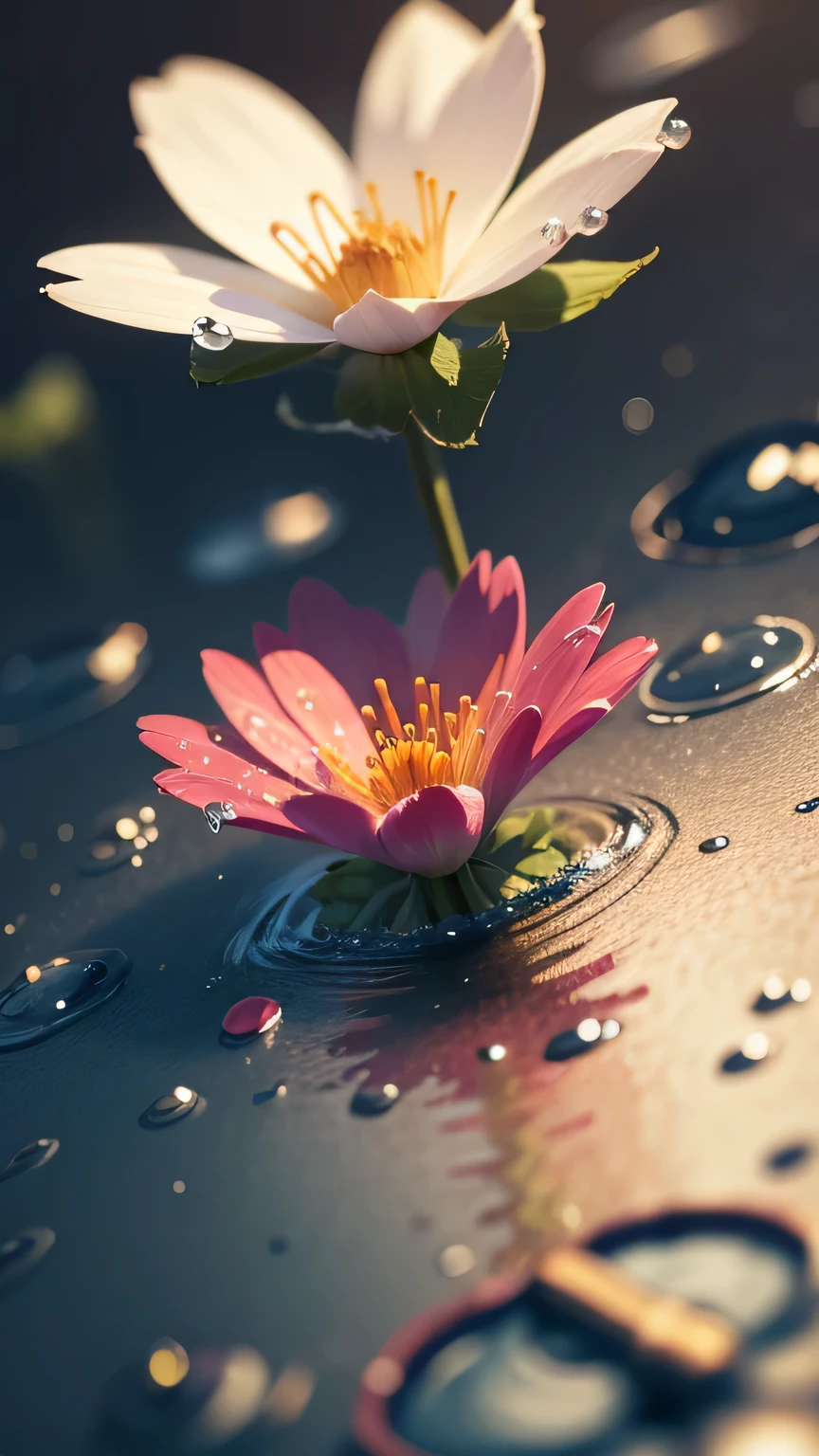 flower，Water droplets fall，The background is blurred　8K