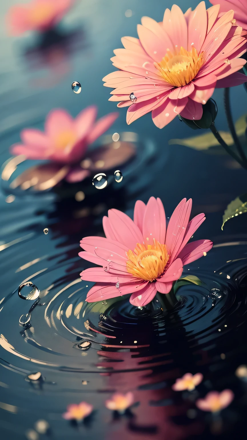 flower,Water droplets fall,The background is blurred 8K