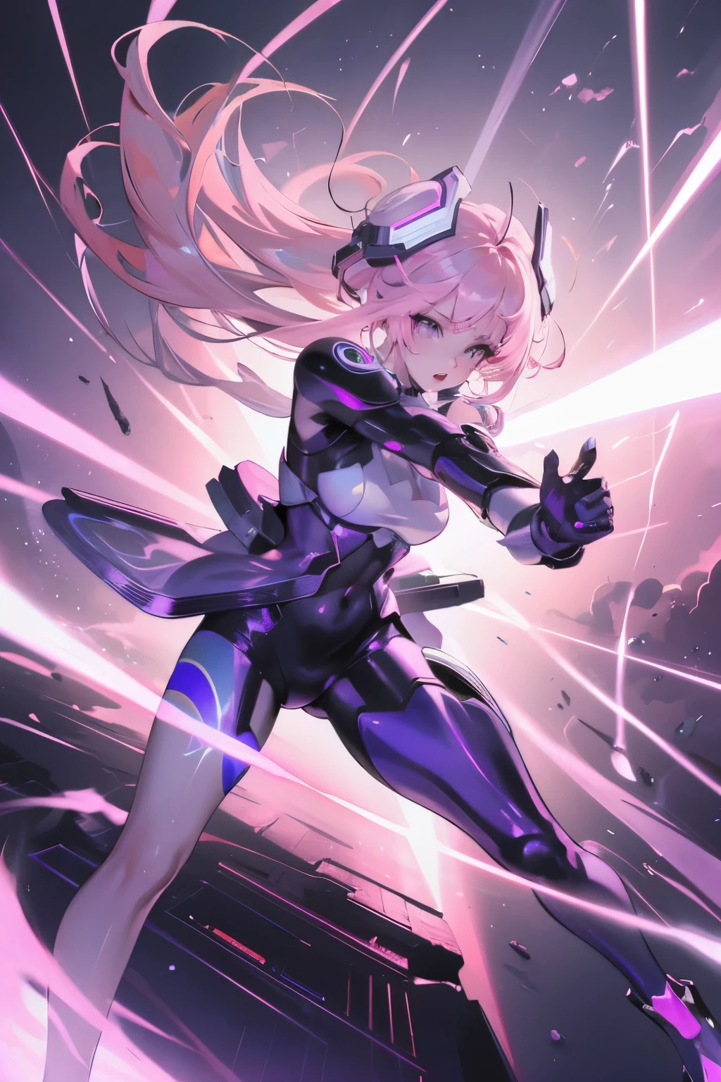 best quality, super fine, 16k, incredibly absurdres, extremely detailed, delicate and dynamic, (two beautiful female cyber warriors:1.5), background black and purple swirling black hole, galaxy AND (best quality, super fine, 16k, incredibly absurdres, extremely detailed, delicate and dynamic, 1 cute cyber warrior with purple eyes and braided low twin tails with gradient from white to purple at the ends) AND (best quality, super fine, 16k, incredibly absurdres, extremely detailed, delicate and dynamic, 1 cool beauty cyber warrior with gold eyes and rainbow-colored ponytail with braided sides), motion blur, action blur, various image effects