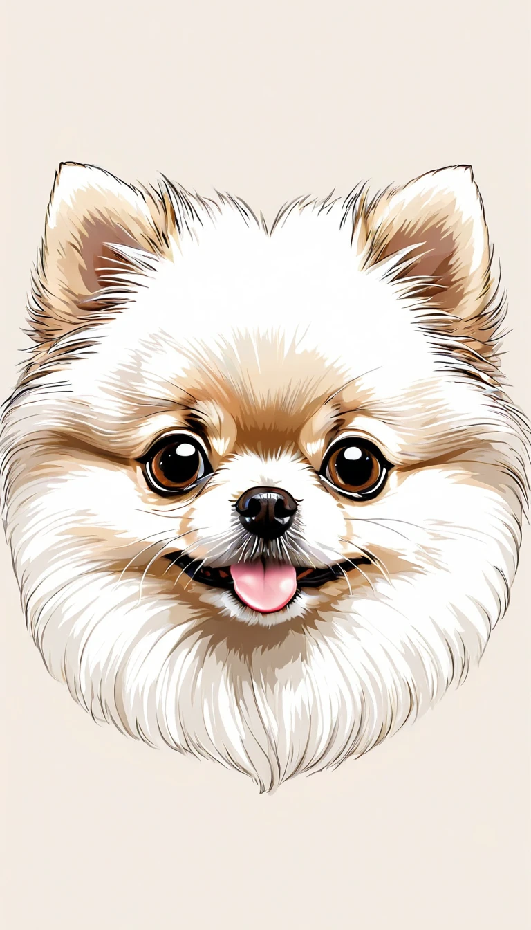 A simple dog drawing drawn with white lines on a black background.。dog is pomeranian、Round faceとBig eyes、Small Noseが特徴的です。The ears are erect、The whole figure is depicted with fluffy short hair.。
Dog breed: Pomeranian-like features: Round face、Big eyes、Small Nose、Protruding ears background: Black line color: White drawing style: Simple line drawing