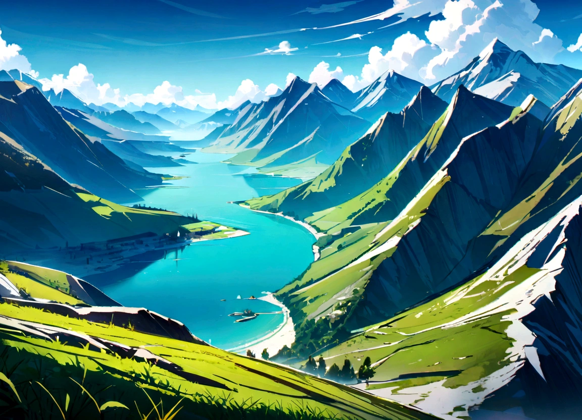 Asahi、Fresh green in summer、Great view、mountains、Genuine、detailed、color、High resolution、超detailed