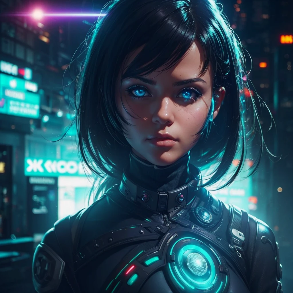 Cyber Girl, solo, 1girl, cyber eyes, (BOKEH) dreamy cyberpunk background, engaging perspective, captivating gaze, (deep, immersive) steam ambiance, (artistically) blurred foreground, mist, (secretive), best quality, anomaticaly correct, 4k, 8k