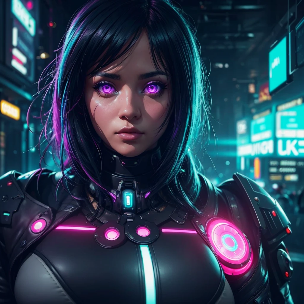 Cyber Girl, solo, 1girl, cyber eyes, (BOKEH) dreamy cyberpunk background, engaging perspective, captivating gaze, (deep, immersive) steam ambiance, (artistically) blurred foreground, mist, (secretive), best quality, anomaticaly correct, 4k, 8k