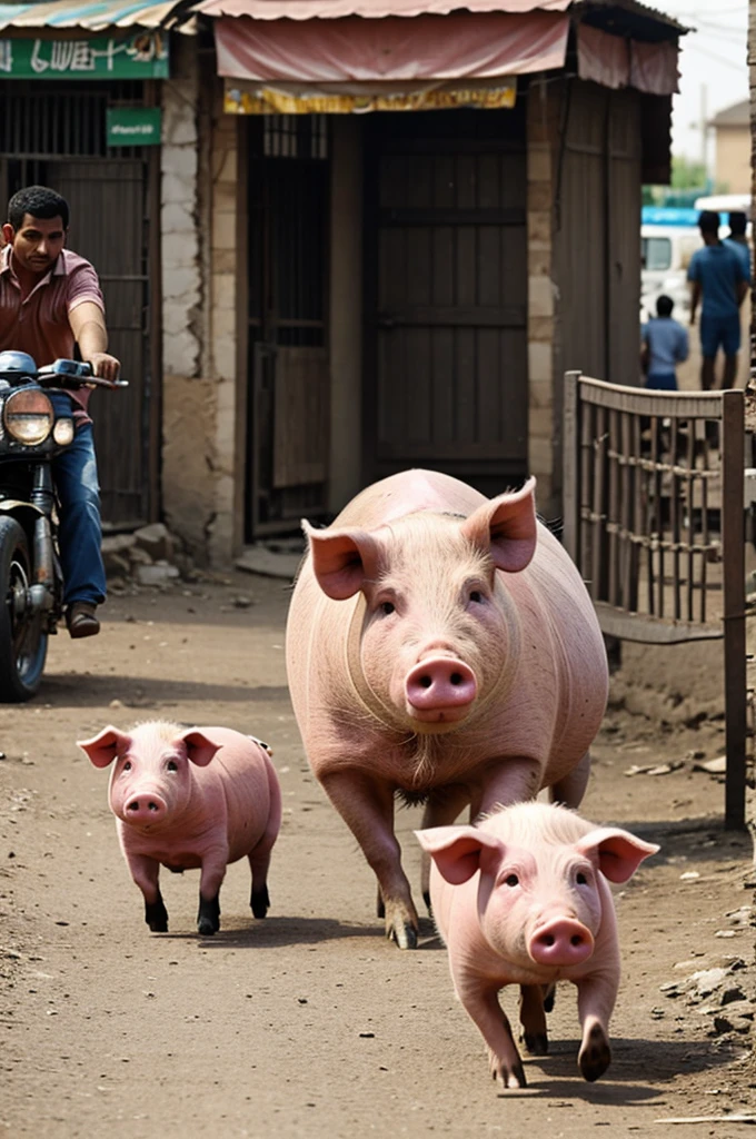 Pig chases Muslim people