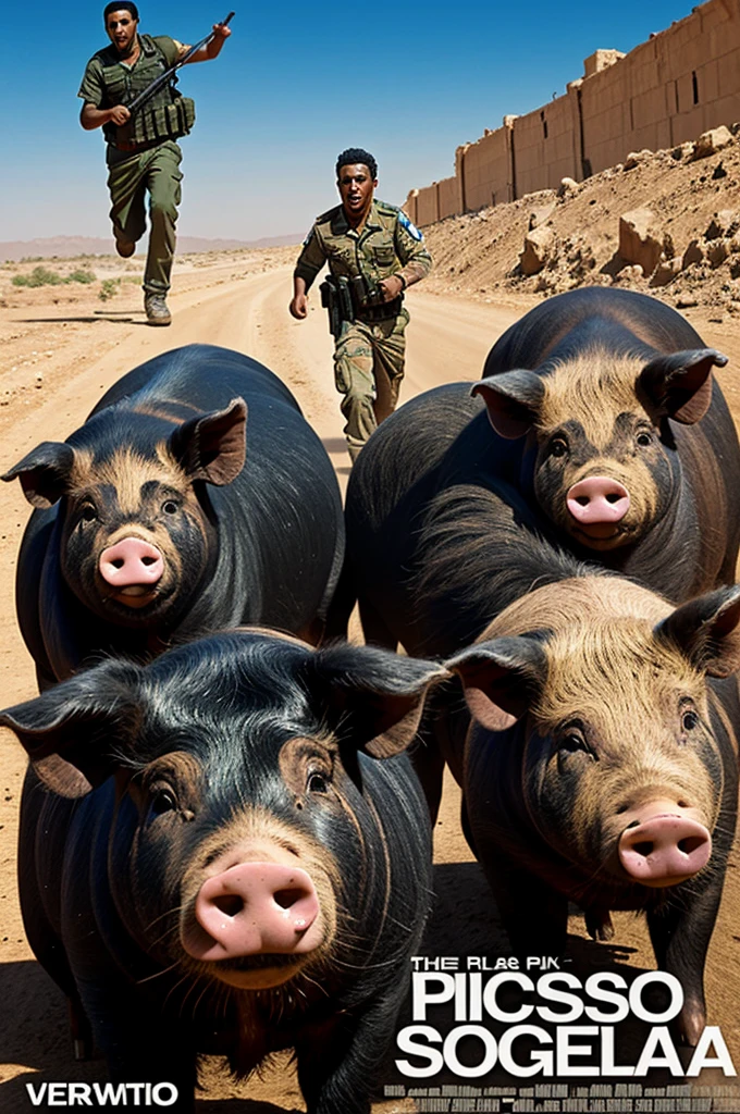 Movie poster of pigs chasing Libyan people